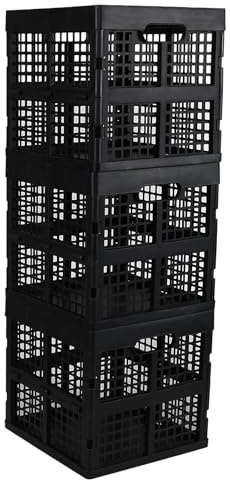 Asking Lot de 3 caisses à lait pliables en plastique empilables - Noir - 22 l