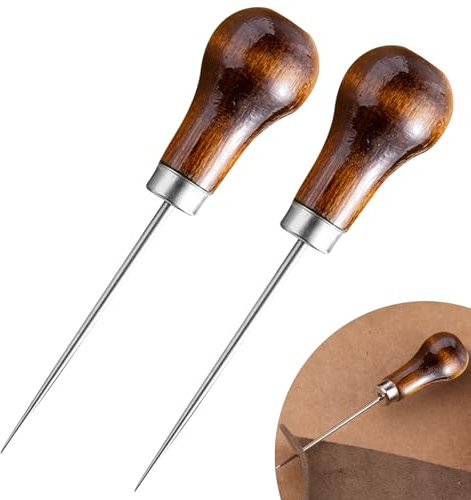 2 Pcs Awl Tool, Bradawl Tool for Wood, Handwork Sewing Awl, Gourd Shape Tailors Awl Wood Handle Scratch Sewing Tool for Leather, Used for Leather Punching or DIY Manual Needle Punching