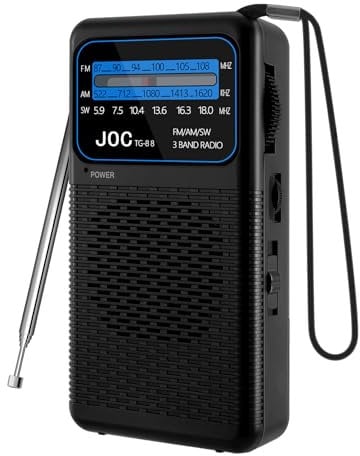 Radiolina Portatile, FM/AM Radio a Pile, Radiolina con Comoda Clip a Moschettone Per Cuffie, Versatile Radio a Pile, Nero
