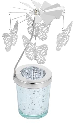 Metall Drehbarer Teelichthalter Silber, mit Schmetterling | Elegantes Design mit Drehfunktion, für Tischdekoration und Kaminsimse, Dekorativer Akzent für Zuhause