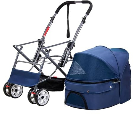 hxoity Hundewagen Haustiere Buggy Pet Travel Kinderwagen Hund Katze Kinderwagen Kinderwagen Jogger Buggy Mit 4 Rollen Tragkraft Bis Zu 20 Kg(Blue)