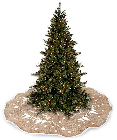 Windyeu Weihnachtsbaum Decke Weinachtsdeko Rock Jute Rund 77cm Durchmesser Klassisch Elegant Weich Weihnachtsbaumdecke Schmuck (77)