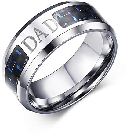 OIDEA Anello Uomo Dad Padre Acciaio Inossidabile Fibra di Carbonio Liscio Regalo Festa del Padre Argento,Misura da Scelta