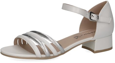 Caprice Damen Sandalen mit Absatz aus Leder mit Riemen, Weiß (White/Silver), 37.5 EU