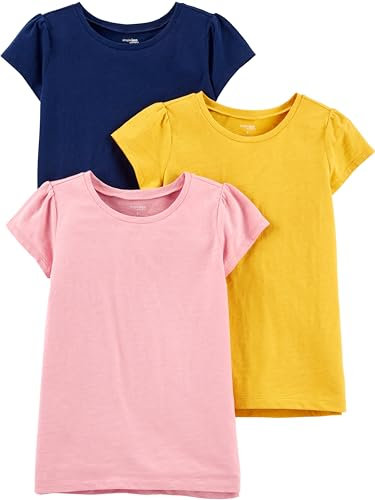 Simple Joys by Carter's Short-Sleeve Shirts And Tops, Pack of 3 Camicia, Blu Marino/Giallo Senape/Rosa, 4 Anni (Pacco da 3) Bambina
