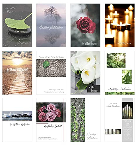 Edition Seidel Set 12 einfühlsame Trauerkarten/Beileidskarten mit Umschlag. Trauerkarte Beileidskarte mit Spruch (Doppelkarten/Klappkarten mit Briefumschlag)