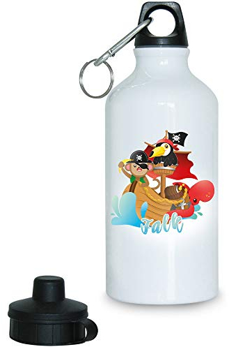 Eurofoto Trinkflasche mit Namen Falk und Motiv mit Tier-Piraten für Jungen | Motiv-Trinkflasche | Kinder-Aluflasche