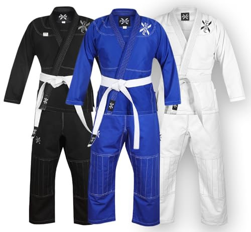 FightX BJJ Gi für Damen und Herren, brasilianischer Jiu Jitsu-Gi, leichter Anzug mit gratis Gürtel, Blau, A3