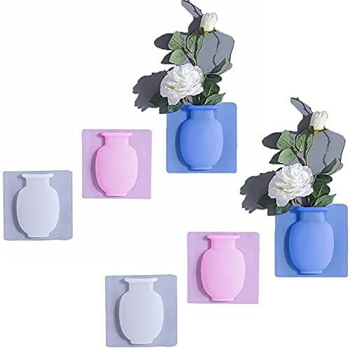 MTDBAOD Magic Silicone Vase, DIY Magic Silicone Sticky Flower Vase, Wall-Mounted Reusable Removable Flower Pots, Sticky Wall Vase, for Home Kitchen Office Vase Decoration (6PCS)