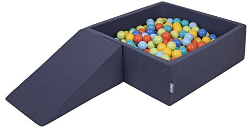 KiddyMoon Spielplatz Aus Schaumstoff Mit Quadrat Bällebad (100 Bälle) Ballgruben Für Babys Spielbad Hindernisläufen, Hergestellt In Der EU, Dunkelblau:Hellgrün/Orange/Türkis/Blau/Bblue/Gelb