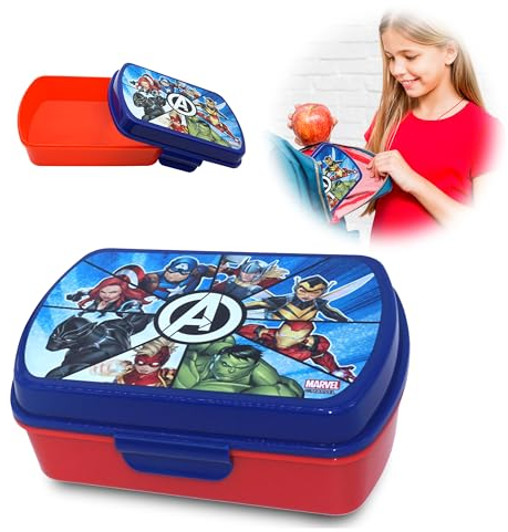 16 cm Marvel Avengers Lunch Box, plastica senza BPA, a prova di perdite, adatta al microonde senza coperchio, contenitore sandwich per scuola e viaggi | all'aperto