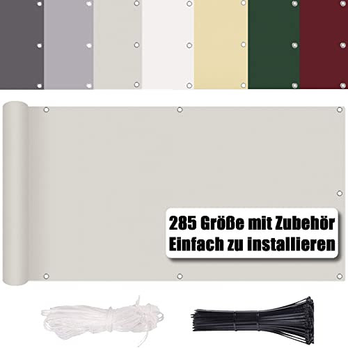 Balcony Privacy Screen, No Drilling, Wind and UV Protection, 260 g/m², with Mounting Accessories, 100% Polyester, Balcony Cladding, Balcony Border, Balcony Cover for Balcony Railing, Patio and Garden,