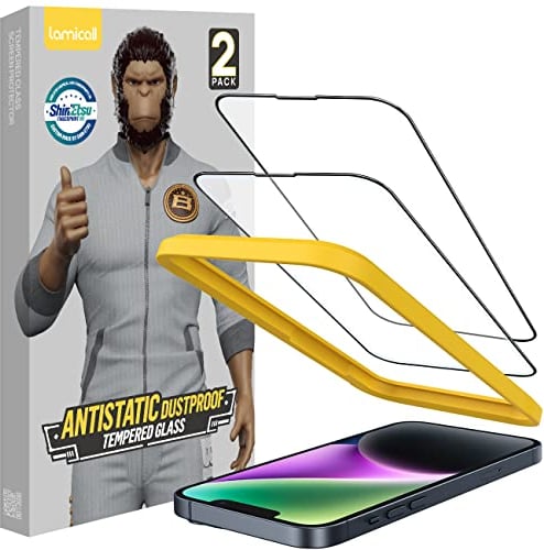 Lamicall Screen Protector Tempered Glass for iPhone 14/13/13 Pro (6.1”), [Top 9H Tempered Glass Film], Easy Alignment Frame, Anti-Scratch, Fingerprint Resistant, HD Clear, Case Friendly - [2 Pack]