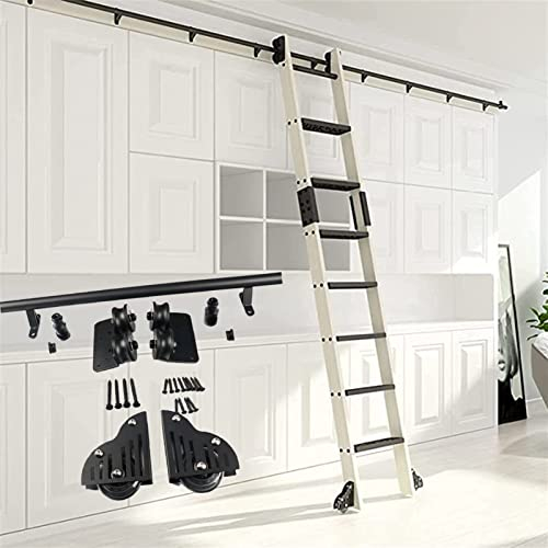 Rolling Library Slide Rail Kit, Big Spoke Wheel Roller Kit Library Mobile Leiter Track System with Round Tube (No Ladder) Sliding Ladder Hanging Rail (Size : 6.6ft/200cm Track Kit)