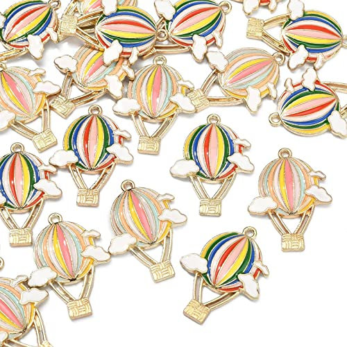 Ipotkitt 20 ciondoli smaltati a forma di mongolfiera, 2 stili, a tema aeronautico, per la creazione di gioielli, collane, bracciali, orecchini, accessori per gioielli