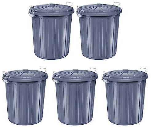 helit H2405883-5 - Poubelle „the big boy“ grise, lot de 5 | 73 litres, poubelle avec couvercle et poignée pour les déchets et les matières recyclables