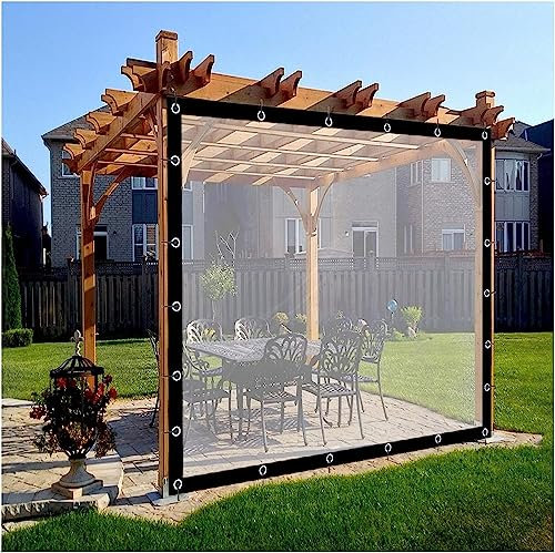 Panneaux latéraux imperméables avec œillets pour pergola - Rideaux transparents résistants aux intempéries - Bâche en plastique - Rideau en vinyle pour tonnelle de jardin - Personnalisable - 3 x 3,5 m