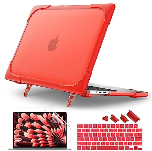 Batianda for New MacBook Air 15 inch Case 2025 M4 2024 A3114 (M3) A2941 (M2) 2023,Heavy Duty Shockproof Protective Hard Shell with Fold Kickstand & Keyboard Cover for Enhanced Durability, Red