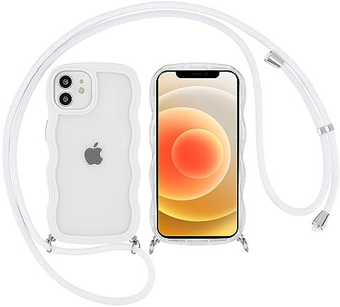 Ownest Kompatibel mit iPhone 11 Hülle mit Band Handykette Süßes Farbe Wave Transparent Aesthetic Design mit Lanyard Handyhülle TPU Silikon Phone Case Frauen Mädchen Schutzhülle - Weiß