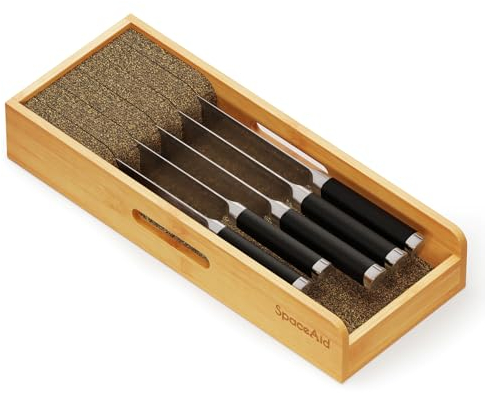 SpaceAid Knife Drawer Organizer Bamboo Insert Dock, Kitchen Steak Knives Holder Organizers Block for Drawer in Storage Organization (Small)