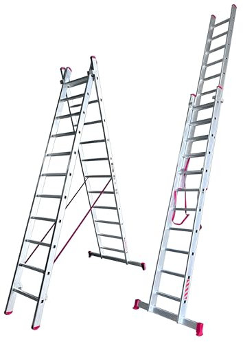BTF | Escalera de Aluminio 2 Tramos 4,0 MTS, 15 peldaños Profesional | Escalera Combinada, Transformable/Extensible | Altura alcanzable Aprox. 8,4 Metros | Certificada EN131 | Ref.: BTF-EDE8040