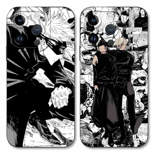 2 Stück Handyhülle für Apple iPhone 15 PRO Hülle 6.1 Zoll, Anime Motiv Gojo Satoru Itadori Yuji Manga Muster Schutzhülle Jungs Case Schutz der Linse Design Cover Stoßfest, Schwarz1