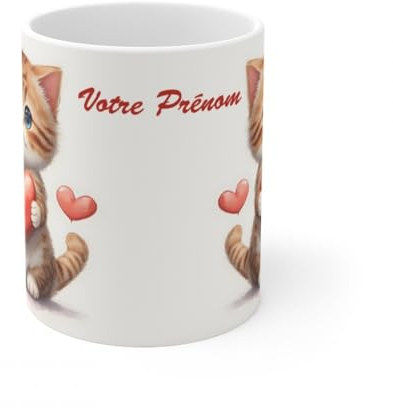 Jm-Déco Mug personnalisé personnalisable Chat avec prénom ou petit texte - Idée cadeau - Mug original pour Enfant ou Adulte (Chat)