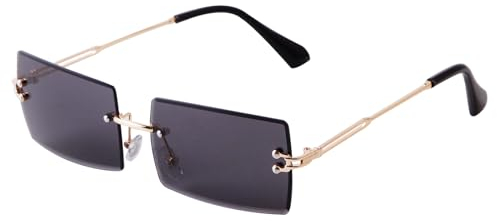 Laurinny Rechteck Randlose Sonnenbrille Herren Rechteckig Brille Viereckig Rahmenlose Sonnenbrille für Frauen Männer(Gold/Grau)