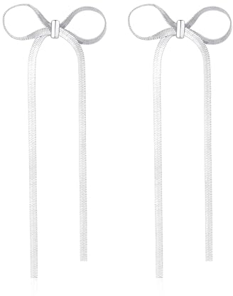 Rajputana Schleifen Ohrringe Silber für Damen, Long Silver Drop Bow Earrings for Women Girls, Silver Schleife Ribbon Earrings Tassel Earrings for Wedding Statement Trendy Jewelry