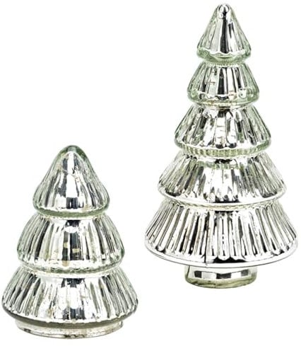 matches21 Hübsche Weihnachtsdeko Zwei Tannenbäume für Innen - Edle Tischdeko Weihnachtsbäume aus Glas in Silber - Winterdeko Set Bäume Deko Figuren Weihnachtsdekoration 12 cm & 18 cm