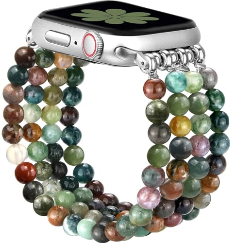 JR.DM Naturstein Armband Kompatibel mit Apple Watch Armband 38mm 40mm 41mm 42mm 44mm 45mm 46mm Elegant Komfortabler Handgefertigter Elastischer iWatch Uhrband für Series 10/9/8/7/SE/6/5/4/3/2/1 Damen