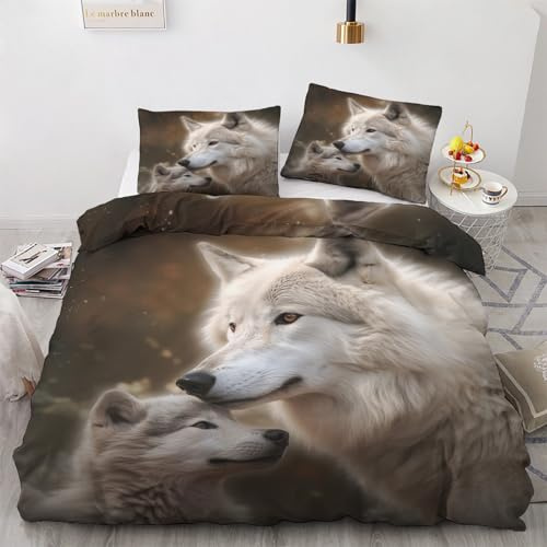 GEDAEUBA Winter Bettwäsche 155x220 Wolf - Tiere Bettbezug 155x220 3 teilig, Wendebettwäsche und Kissenbezug 80x80, Weiche & Angenehme & Warme Mikrofaser Bettwäsche-Sets mit Reißverschluss