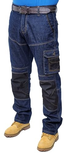 HASHOOB TRADING FZE Hommes Jeans de Travail pour Hommes Pantalons Multiples Poches Pantalons de Travail de Combat de sécurité des constructeurs (Bleu1-30WX32L)