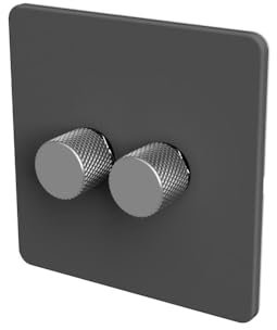 SAMOTECH Zigbee Dimmer Switch No neutral wire required, compatible with Philips Hue, Home Assistant - Grey/Silver 2-Gang Zigbee Dimmer