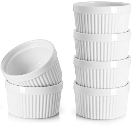 6Pcs 8 oz Ramekins for Creme Brulee Porcelain Ramekins Oven Safe, Classic Style Ramekins for Baking Souffle Ramekins Bowls(White)