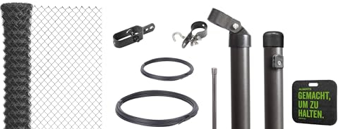 Alberts 697211 Maschendrahtzaun als Zaun-Komplettset, zum Einbetonieren mit Kniekissen | verschiedene Längen, Höhen und Farben | anthrazit-metallic | Höhe 150 cm | Länge 25 m