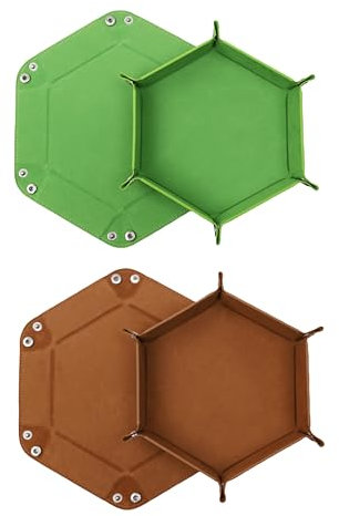 2 Stück Faltbare Würfelbretter Doppelseitig Würfelbrett, Samt Faltbar Würfeltablett Hexagon Würfelteller Leder Würfelbretter für RPG DND Dragons Würfel Spiele (Grün - Braun)