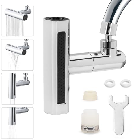 Cabezal de grifo de cocina 4 en 1 de cascada de 360° con 2 adaptadores y llave, extensor de grifo de cocina a prueba de salpicaduras, accesorio de aireador de grifo giratorio, boquilla de
