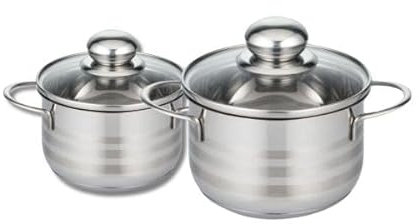 Elo 9801950 Faitout inox à induction, Faitout inox 14 cm, Marmite en inox de 16 cm, Faitout avec couvercle en verre, Acier inoxydable, Verre, 14 et 16 cm