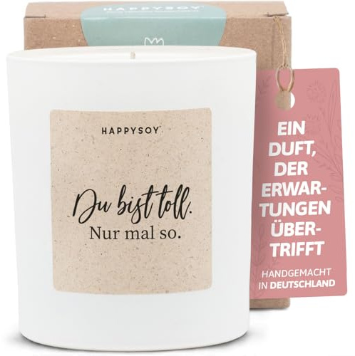 Dankeschön Geschenke - Duftkerze mit Spruch - Geschenkideen, Du bist toll, Dankekerze Geschenk - Handgemachte Kerze - Sojawachs - Weiß