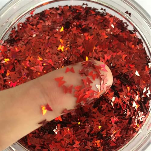 8g PET Ultra-Mince Paillettes 3,0 Mm Papillon Paillettes Paillettes pour Nail Art Décoration Body Art Peinture Ongles DIY Décor-rouge-3,0 Mm 8g