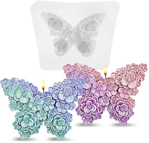 Mabor 2Pcs 3D Butterfly Flower Silicone Mold, Candle Moulds for Candle Making Soap Moulds for Soap Making Butterfly DIY Mold for Fondant Cake Decorating Supplies