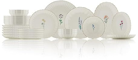 Kütahya Porselen Porzellan Elegantes Geschirrset 6 Personen 27-tlg | Tafelservice 6 Personen | Schüssel und Teller Set | Hochwertiges Serviceset (Blumenmuster, 27 Teile Set)