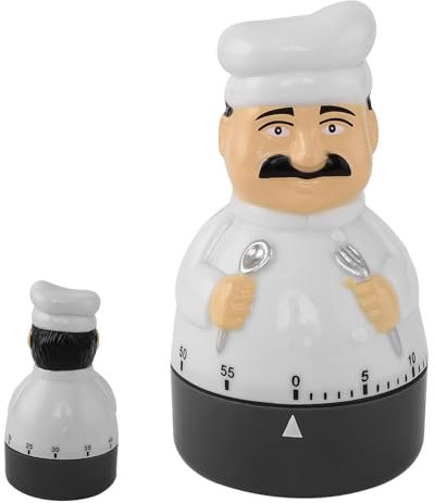 Trukafie Eieruhr,5.8 x 5.8 x 10 cm Kochtimer,Eieruhr Mechanisch mit Metall-Aufzugswerk,Kitchen Timer in Form Eines Koch, Lustig für Kinder und ältere Menschen,Weiß und Schwarz