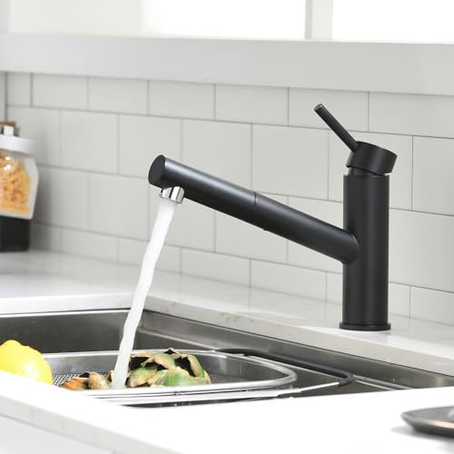 AIMADI Küchenarmatur Wasserhahn Küche Ausziehbar Spültischarmatur Hochdruck Armatur Spüle Mischbatterie für Küche Schwarz Elegantes 304-Stahl