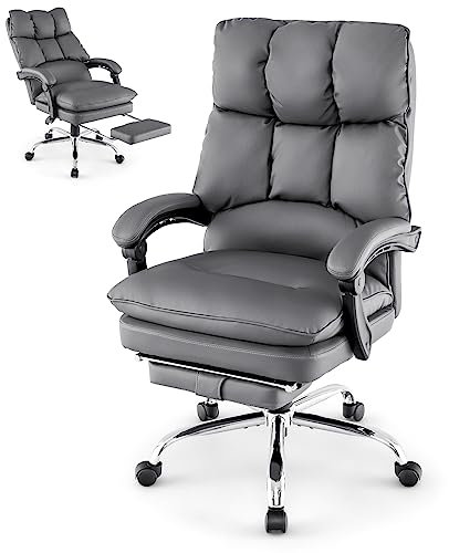 Bürostuhl Bürostuhl aus PU-Leder, höhenverstellbarer, neigbarer Computer-Schreibtischstuhl mit einziehbarer Fußstütze, hoher Rückenlehne und Armlehnen, ergonomischer, rollender, drehbarer Ch