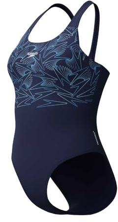 Speedo Women's Hyperboom Placement Muscleback Swimsuit | Quick Drying | Training | Fitness | Chlorine Resistant Swimwear, Lagoon Blue/Celeste, 42