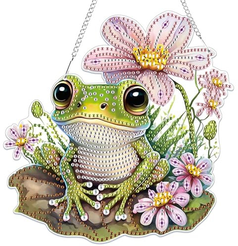 Lxmsja 5D Diamond Painting Anhänger, Diamond Painting Frosch Kinder Erwachsene, Hängende Ornament Bastelset Kreativ Set für Erwachsene Geschenk Mädchen 7 8 9 10 11 Jahre, Kranz Tür Fenster Deko