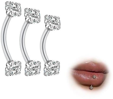 ESHIONER G23 Titan Rook Piercing Schmuck Banane Augenbrauen Barbell Helix Labret Piercing Lippe Lippenpiercing Daith Belly Bar Silber CZ Kugel Curved Barbell 6mm 8mm 10mm 16G 3Stück