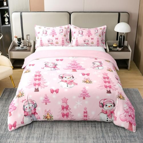 Parure de lit de Noël 100 % coton pour enfants et adultes, motif bonhomme de neige, sapins de Noël, princesse, nœud, flocon de neige, flocon de neige (sans rembourrage), pour lit super king size